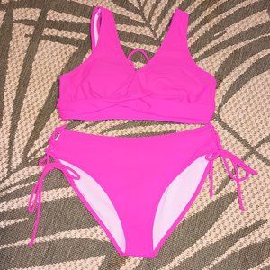 NWOT~ Hot Pink Bikini w/ Adjustable Tie Strings & Removable Bra Pads(Size: Med.)